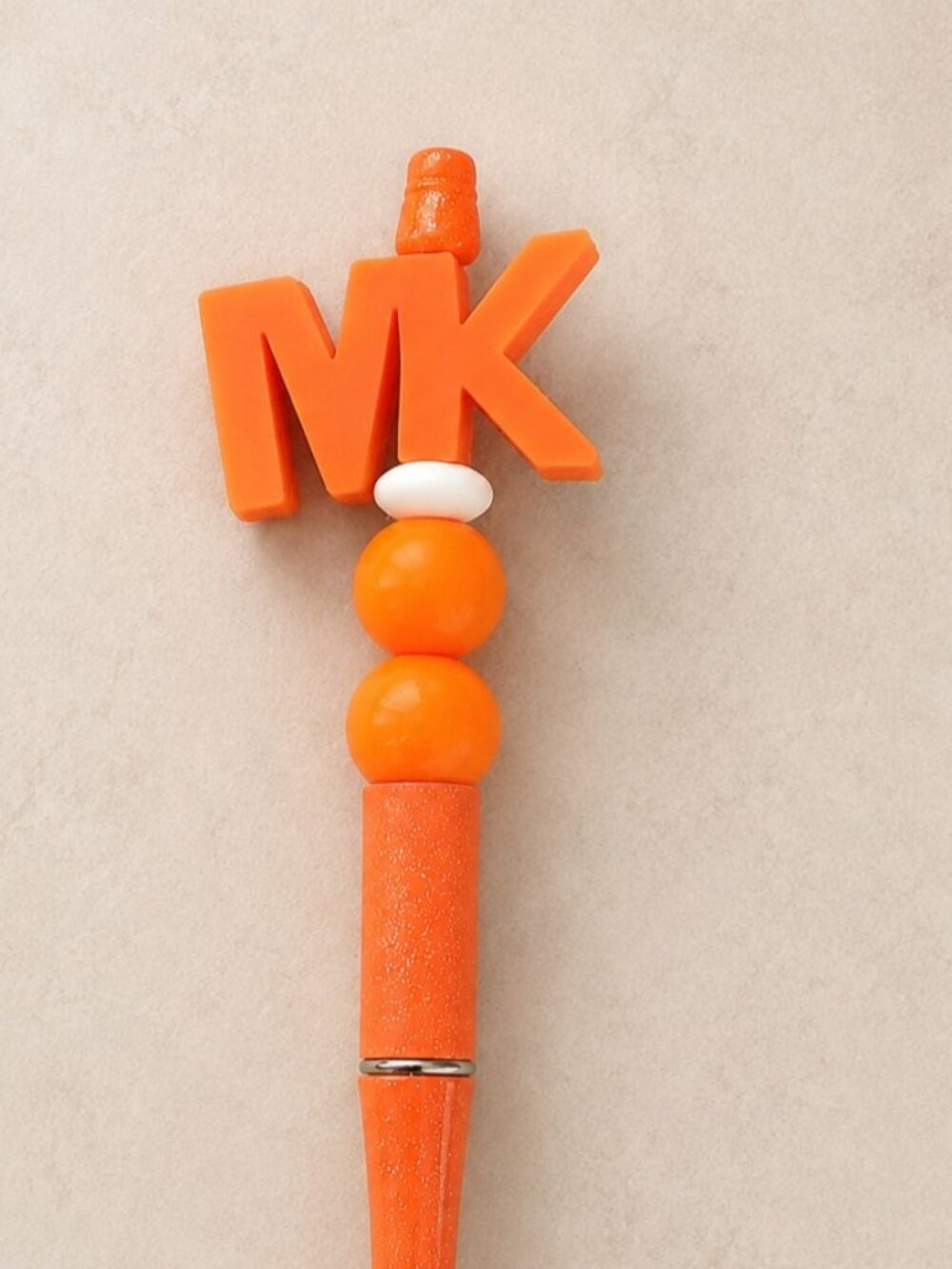 Handmade MK Orange Glitter Beaded Novelty Ballpoint Pen w/2 Extra Ink Refills - Picture 3 of 3